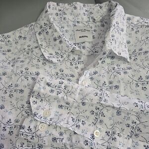 Murano Baird McNutt Men's Large White Blue Floral Linen Button Up Shirt